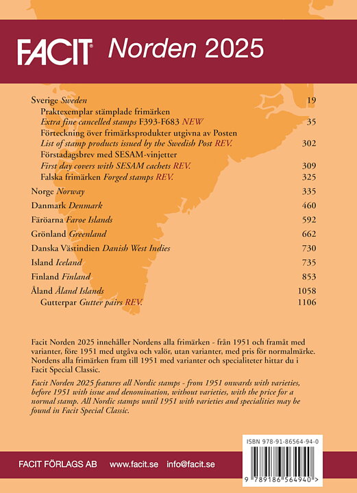 FACIT Norden 2025 Catalogue Bexley Stamp and Coin Accessories